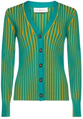 V-Neck Ribbed Cardigan-AE