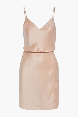 Edenn gathered embroidered silk-satin chemise