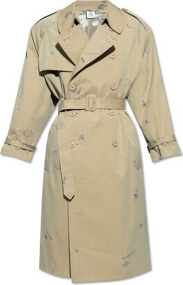 Scribble Printed Trench Coat