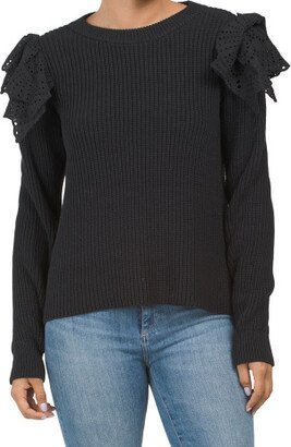 Eyelet Trimmed Crew Neck Sweater for Women