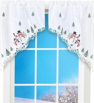 Collections Etc Festive Smiling Snowman Family Window Curtains | Exquisite Embroidery, Intricate Cutout Details | Rod Pocket Tops for Easy Hanging | Valance, Swags, T