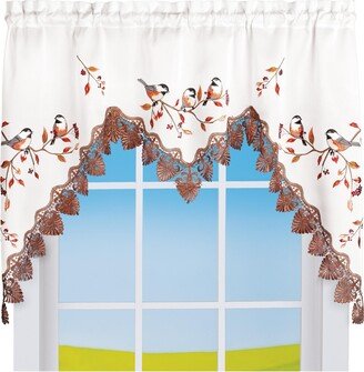 Collections Etc Embroidered Chickadee Lace Border Swag Valance