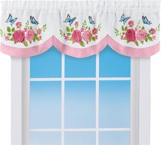 Collections Etc Embroidered Rose Butterfly Scallop Window Valance