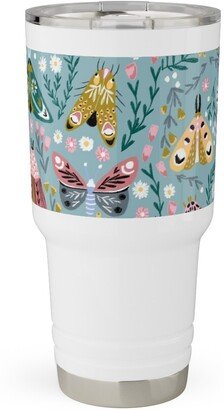 Travel Mugs: Spring Floral And Butterflies - Blue Travel Tumbler, 30Oz, Multicolor