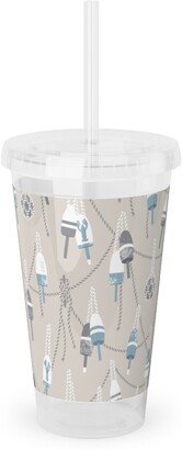 Travel Mugs: Lobster Buoy - Light Beige Tan Acrylic Tumbler With Straw, 16Oz, Beige