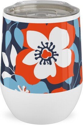 Travel Mugs: Wild Roses - Multi Stainless Steel Travel Tumbler, 12Oz, Blue