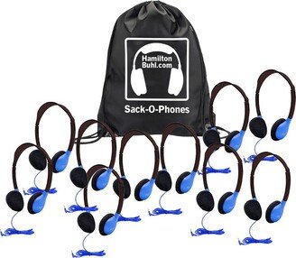 HamiltonBuhl® Sack-O-Phones, 10 Personal Headphones in a Carry Bag, Blue