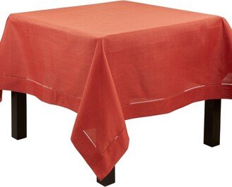 Saro Lifestyle Solid Tablecloth With Hemstitched Border Design, Terracotta,