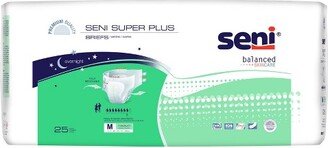 Seni Super Plus Briefs, Overnight Incontinence Protection, Unisex, Medium, 25 Count, 1 Pack