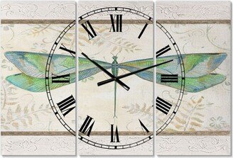 Designart Summer Dragonfly 3 Oversized Cottage 3 Panels Wall Clock - 38 x 38 x 1