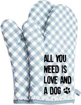 All You Need Is Love & A Dog Oven Mitts Cute Pair Kitchen Potholders Bbq Gloves Cooking Baking Grilling Non Slip Cotton