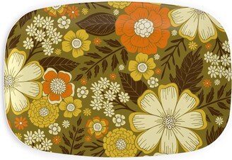 Serving Platters: 1970S Retro/Vintage Floral - Yellow And Brown Serving Platter, Yellow