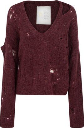 Ramael Distressed V-Neck Long Sleeved Knitted Jumper