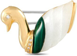 Dominique Arpels 18K Yellow Gold Diamond, Malachite and Jade Swan Brooch