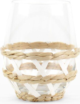 White Rattan Stemless Wine Glasses, Set of 4