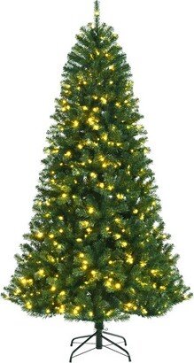 Tangkula Pre-lit Christmas Tree, Artificial Hinged Xmas Tree w/ 500 Remote-controlled Color-changing LED Lights & 1181 Tips