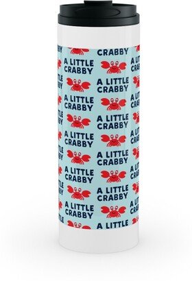 Travel Mugs: A Little Crabby - Nautical Stainless Mug, White, 16Oz, Blue