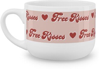 Mugs: Free Kisses - Retro Hearts - Red On Pink Latte Mug, White, 25Oz, Pink