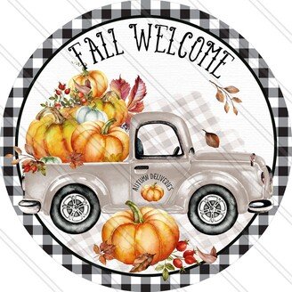 Fall Welcome Sign - Truck Autumn Wreath Metal