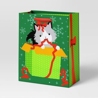 Cub Cat in Present Christmas Gift Bag Green - Wondershop™