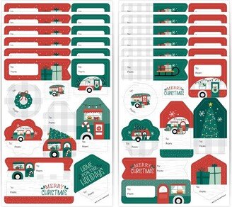 Big Dot of Happiness Camper Christmas - Assorted Red and Green Holiday Party Gift Tag Labels - To and From Stickers - 12 Sheets - 120 Stickers