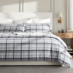 Flannel Heathered Plaid Duvet Set, King