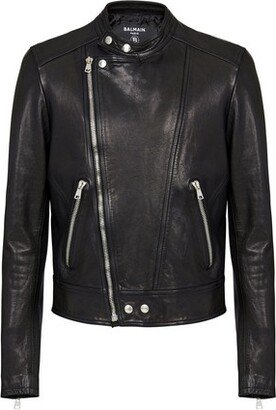 Leather biker jacket with zipper