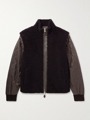 Convertible Leather-Trimmed Wool-Bouclé and Shell Jacket