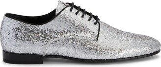 Metallic-Effect Lace-Up Leather Loafers