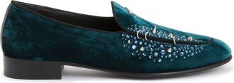 Velvet-Effect Rhinestone Loafers