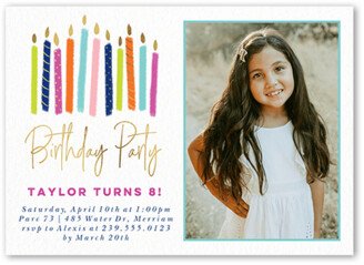 Teen Birthday Invitations: Party Candles Girl Birthday Invitation, Pink, 5X7, Standard Smooth Cardstock, Square