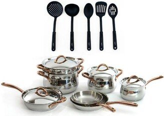 Ouro 11pcs 18/10 Stainless Steel Cookware Set with SS Lid and 5pc Nylon Kitchen Tool Set