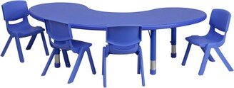 Emma+oliver 35W X 65L Half-Moon Plastic Height Adjustable Activity Table Set With 4 Chairs