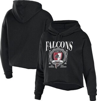 Women's Wear by Erin Andrews Black Atlanta Falcons Cropped Sponge Fleece Pullover Hoodie