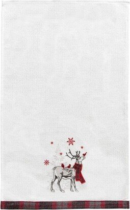 Frosty Deer with Cardinals Christmas Embellished Flour Sack Kitchen Towel