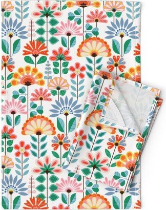 Folk Floral Tea Towels | Set Of 2 - Maximalist Blossoms By Meliszawang Kids Room Wildflowers Linen Cotton Spoonflower