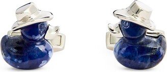 Rhodium-Plated Sodalite Duck Cufflinks