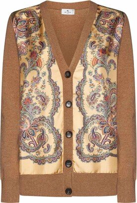 Paisley Printed Panelled V-Neck Cardigan