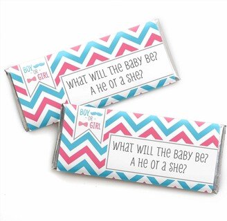 Big Dot Of Happiness Chevron Gender Reveal - Candy Bar Wrappers Party Favors - 24 Ct