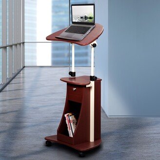 CTEX Sit-to-Stand Rolling Adjustable Laptop Cart With Storage, Chocolate