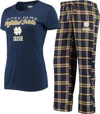 Women's Concepts Sport Navy, Gold Notre Dame Fighting Irish Lodge T-shirt and Flannel Pants Sleep Set - Navy, Gold