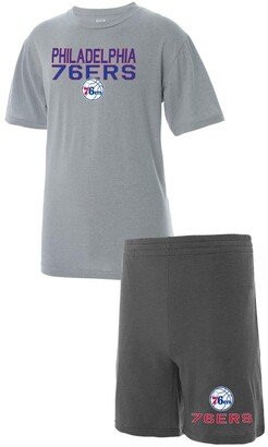 Concepts Sport Men's Gray, Heathered Charcoal Big and Tall Philadelphia 76ers T-shirt and Shorts Sleep Set - Gray, Heathered Charcoal