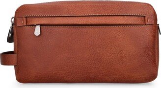 Leather zip toiletry bag