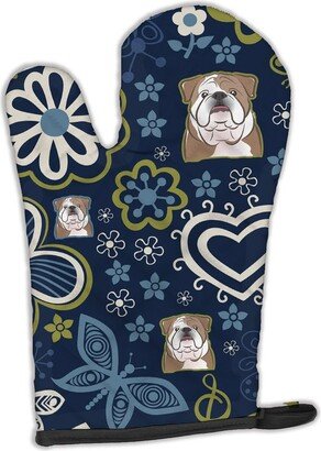 Blue Flowers English Bulldog Oven Mitt