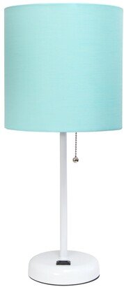 LimeLights Stick Lamp with Charging Outlet - Aqua Shade, White Base