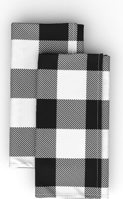 Cloth Napkins: Buffalo Plaid With Twill Pattern - Black & White Cloth Napkin, Longleaf Sateen Grand, Black