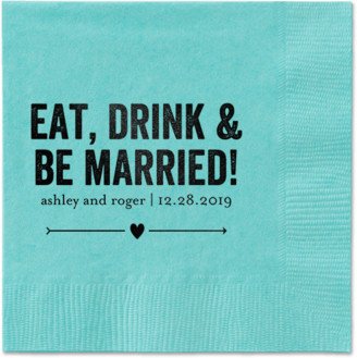 Wedding Napkins: Married Fun Napkins, Black, Aqua