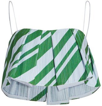 Pleated Taffeta Stripe Crop Top