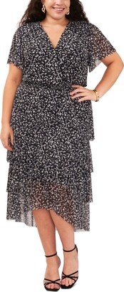 Plus Size V-Neck Four-Tier-Layered Dress