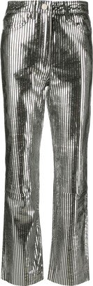 Striped Straight-Leg Leather Trousers